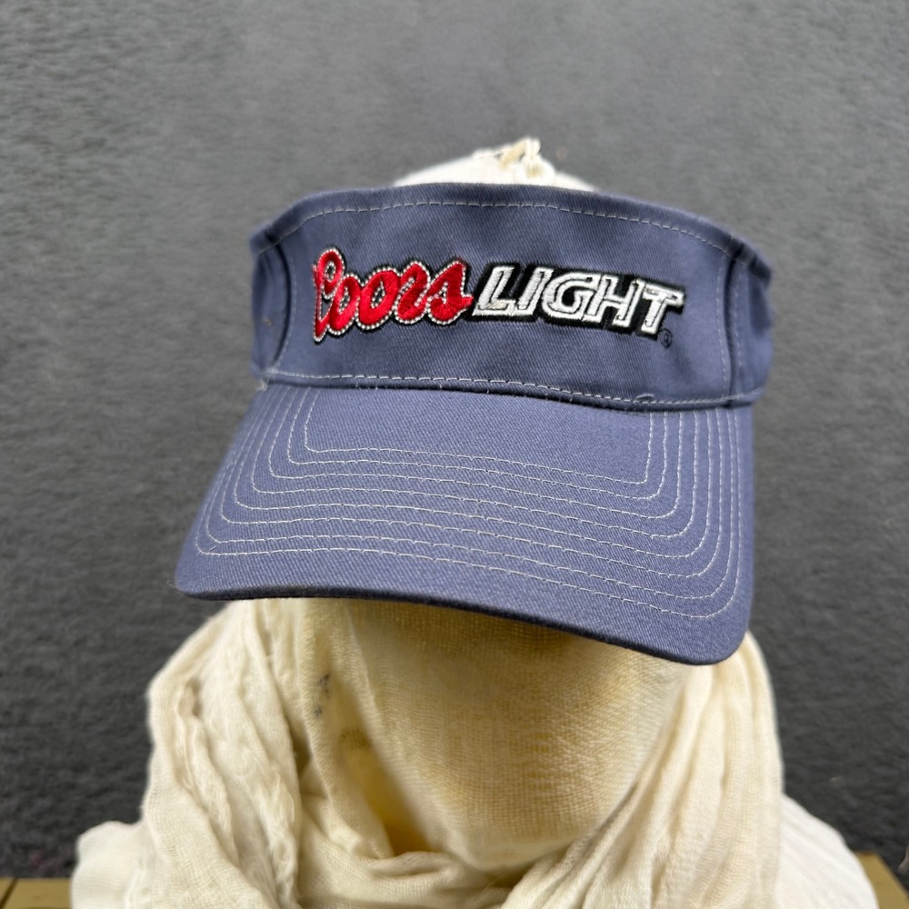 Coors Light Beer Sun Visor Hat Navy Blue Embroidered Back Nine Adjustable Mens